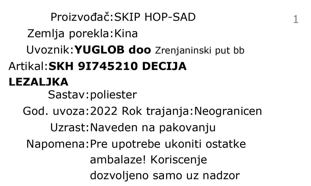 Skip Hop ležaljka za bebe 9I745210 deklaracija
